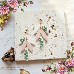 Elegant Pink and White Leaf drop Earrings
